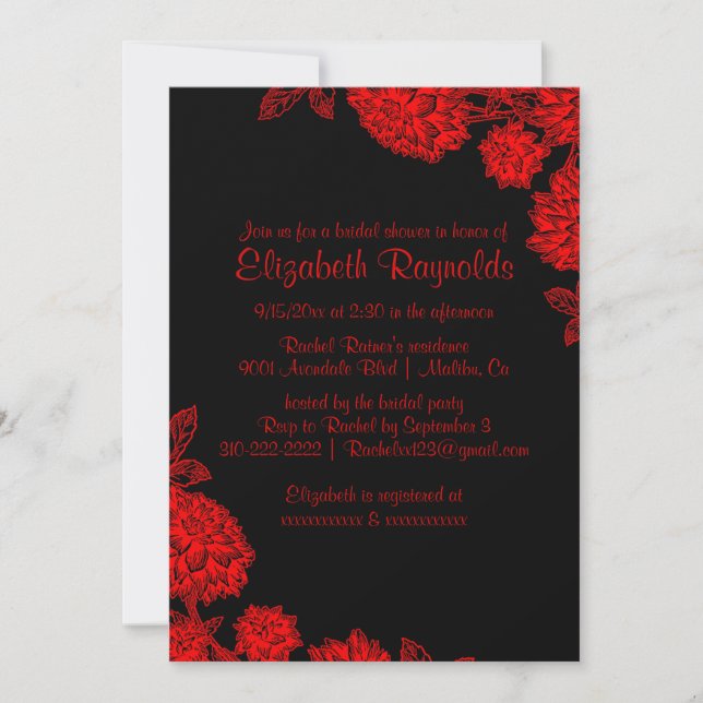 Elegant Black & Red Bridal Shower Invitations (Front)