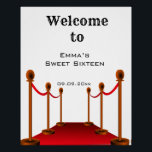 Elegant Black Red Carpet Sweet 16 Birthday Welcome Poster<br><div class="desc">Glam Elegant Hollywood Black Red Carpet Sweet 16 Any Age birthday Party Welcome Poster</div>