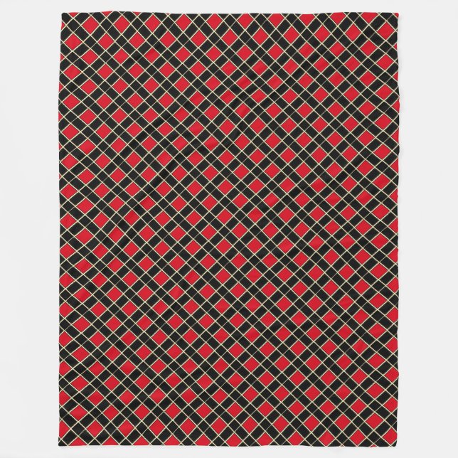 Elegant Black Red Chequered Pattern Fleece Blanket (Front)