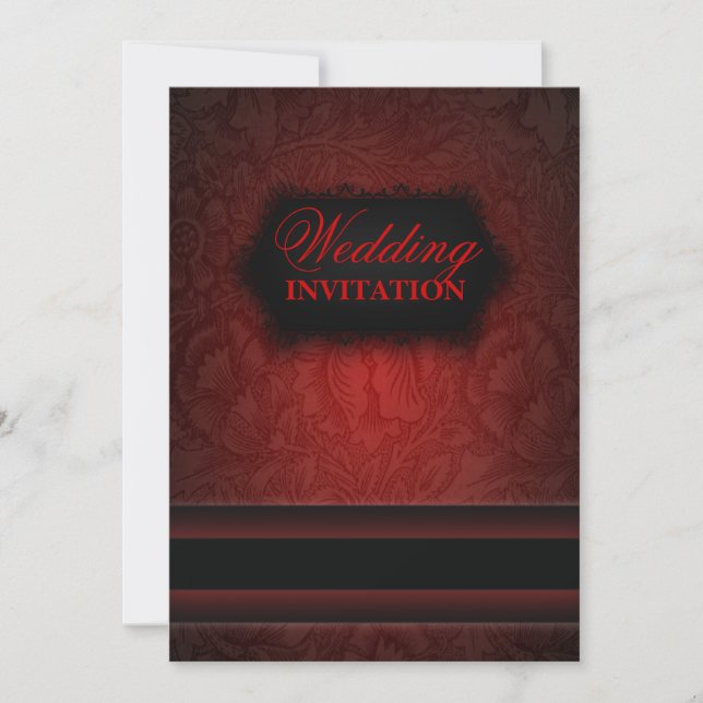 Elegant black Red damask Formal Wedding Invitation (Front)