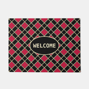 Elegant Black Red Diamond Doormat