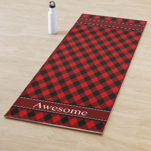 Elegant Black Red Diamond Pattern & Text Yoga Mat