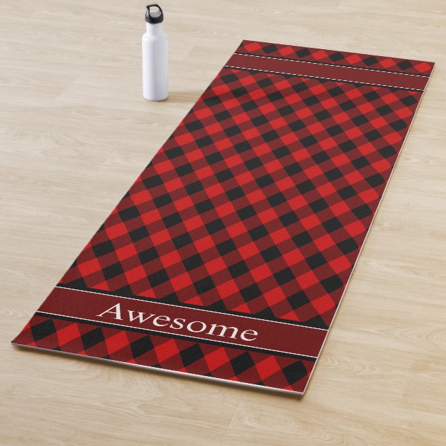 Elegant Black Red Diamond Pattern & Text Yoga Mat (In Situ)