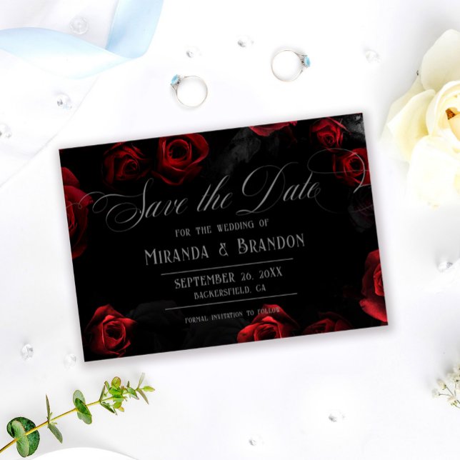 Elegant Black Red Floral Save The Date Invitation (Creator Uploaded)