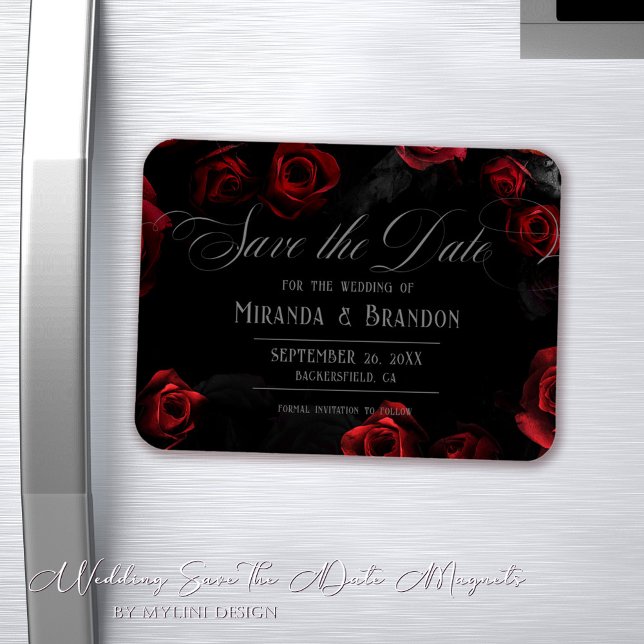 Elegant Black Red Floral Save The Date Magnet (Creator Uploaded)