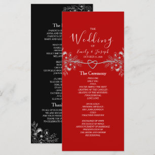 Elegant Black Red Floral Wedding Programme
