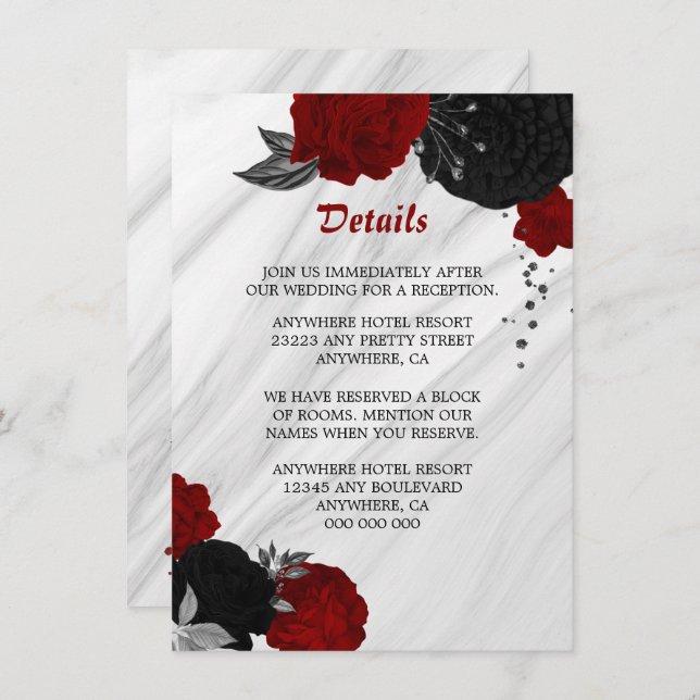 Elegant black & red flowers details enclosure card (Front/Back)