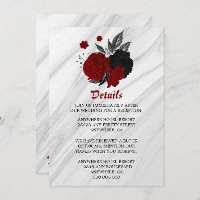 Elegant black & red flowers details  enclosure card (Front/Back)