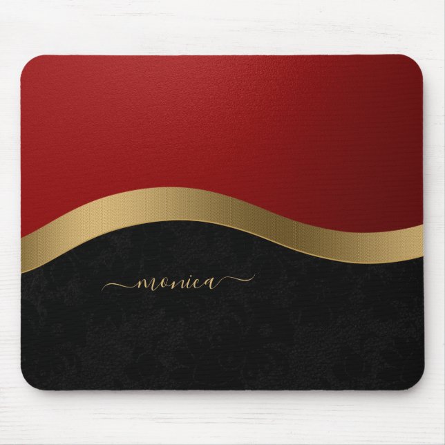 Elegant Black Red Gold Personalised Mouse Pad (Front)