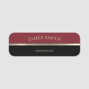 Elegant Black Red Gold Silver Modern Name Tag