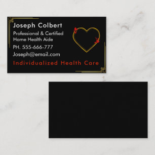 Elegant Black Red Golden Border Caregiver Business Card