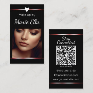 Elegant Black Red Heart Photo QR Code Template Business Card