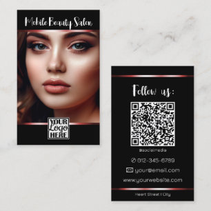 Elegant Black Red Logo Photo QR Code Template Business Card