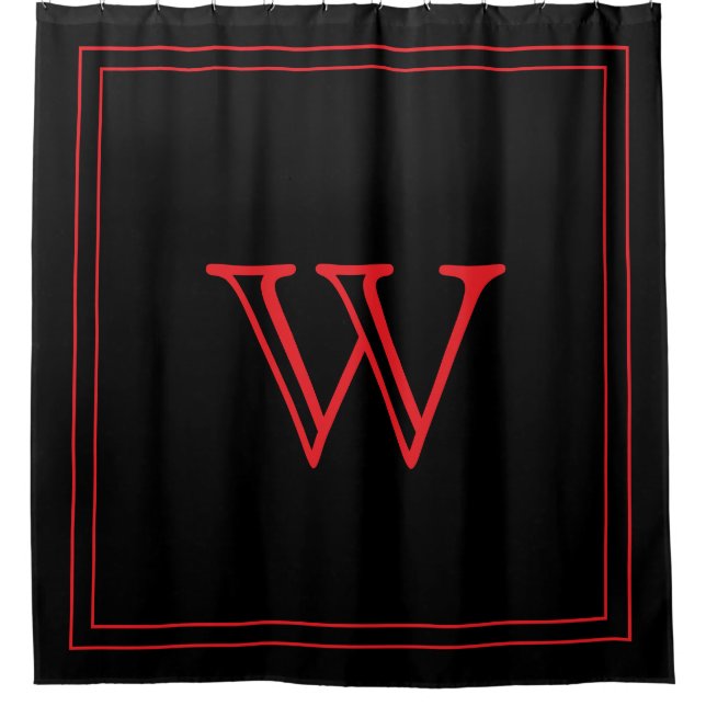Elegant Black &Red Monogram initial Shower Curtain (Front)