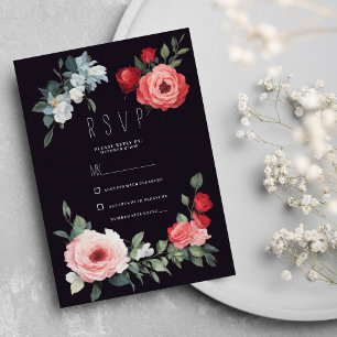Elegant black red pink blue roses romantic RSVP  Invitation