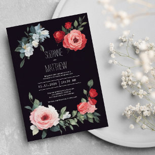 Elegant black red pink blue roses romantic Wedding Invitation