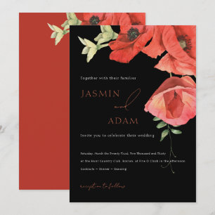 Elegant Black Red Poppy Floral Wedding Invitation