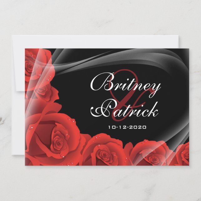 Elegant Black & Red Rose Wedding Invitations (Front)