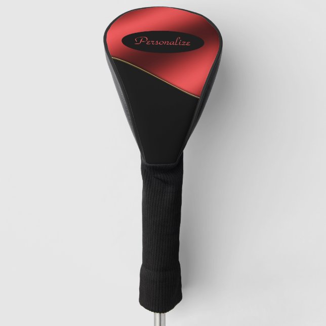 Elegant Black Red Stylish Wave Design Personalise Golf Head Cover (Front)
