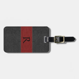 Elegant Black & Red Vintage Leather Luggage Tag