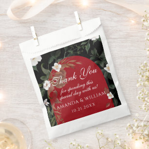Elegant Black Red White Floral Wedding Favour Bags