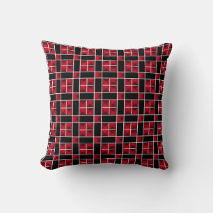 Elegant Black Red & White Pattern Cushion