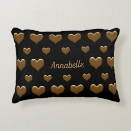 Elegant Black/Red with Brushed Gold Hearts Decorative Cushion