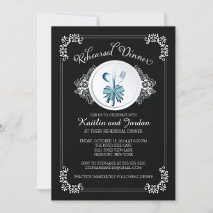 Elegant Black Rehearsal Dinner Party Invitation