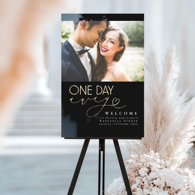 Elegant Black Rehearsal Dinner Welcome Photo Acrylic Sign (Rehearsal Dinner Welcome Sign with Photo)