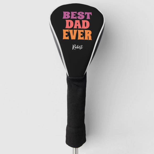 Elegant black retro best dad ever script name golf head cover (Front)