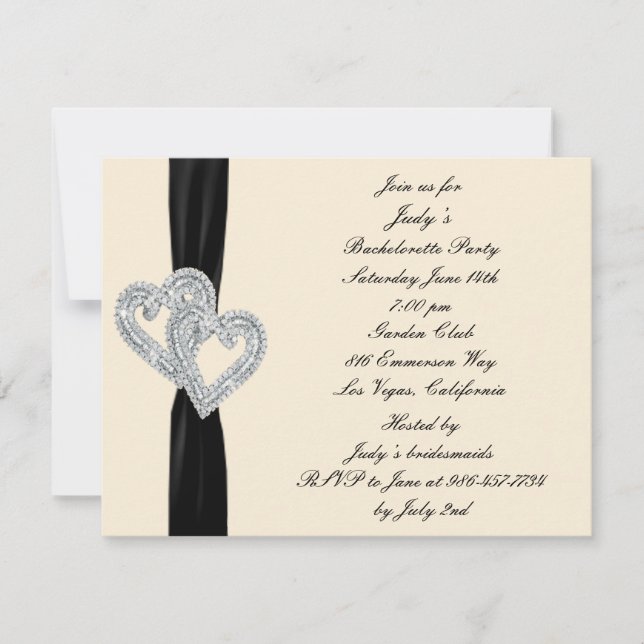 Elegant Black Ribbon Bachelorette Party Invitation (Front)