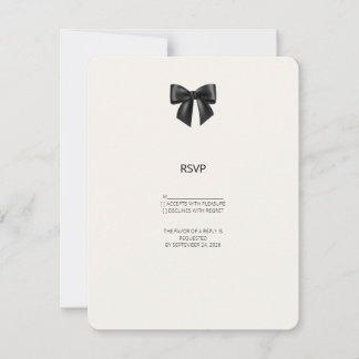Elegant Black Ribbon Bow Wedding RSVP Card