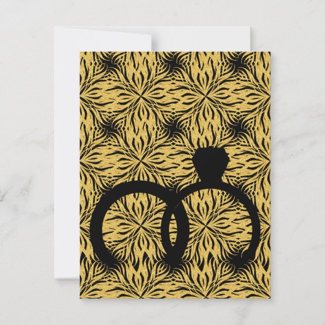 elegant black ring gold star flower invitation (Front)