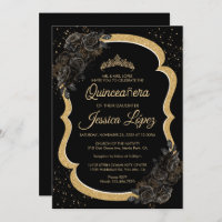 Elegant Black Rose and Gold Quinceanera 