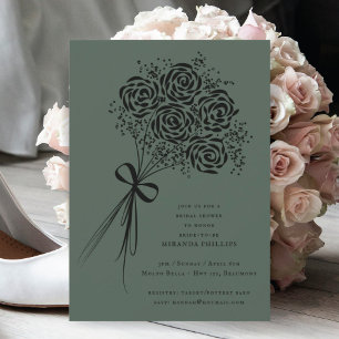 Elegant Black Rose Bouquet Bridal Shower Invitation