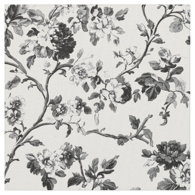 Elegant Black Rose Branch Pattern Fabric (Close Up)