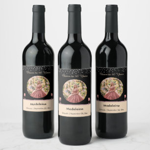 Elegant Black & Rose Gold 40th Birthday Photo  Wine Label