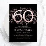 Elegant Black Rose Gold 60th Birthday Invitation<br><div class="desc">Elegant black rose gold 60th birthday party invitation. Customisable modern feminine design featuring roses botanical accents and faux glitter rose gold. Simple floral invite card perfect for a stylish female bday celebration. Personalise with your own details. Printed Zazzle invitations or instant download digital printable template.</div>