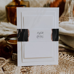 Elegant Black Rose Gold Agate Wedding Invitation Belly Band