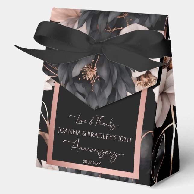 Elegant black rose gold anniversary favours favour box (Front)