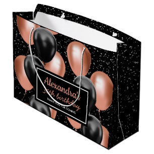 Elegant Black Rose Gold Balloon Birthday Large Gift Bag