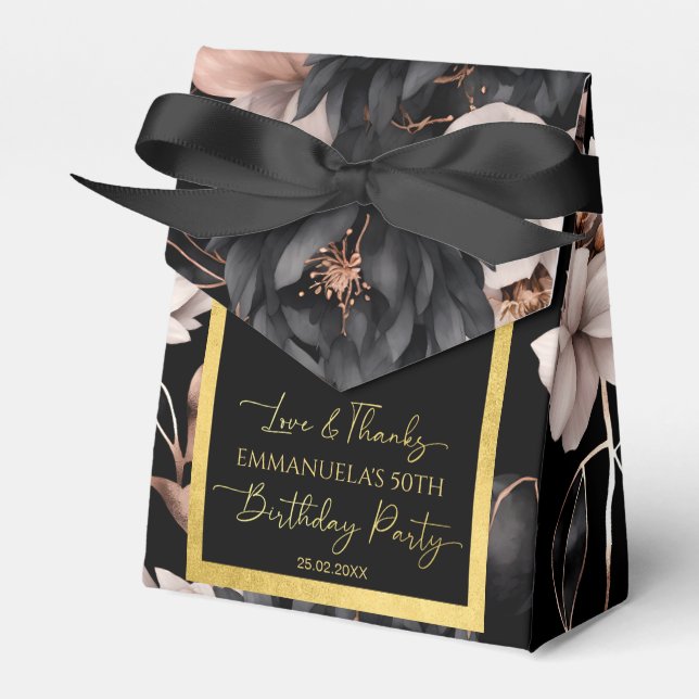 Elegant black rose gold birthday favors template favour box (Front Side)