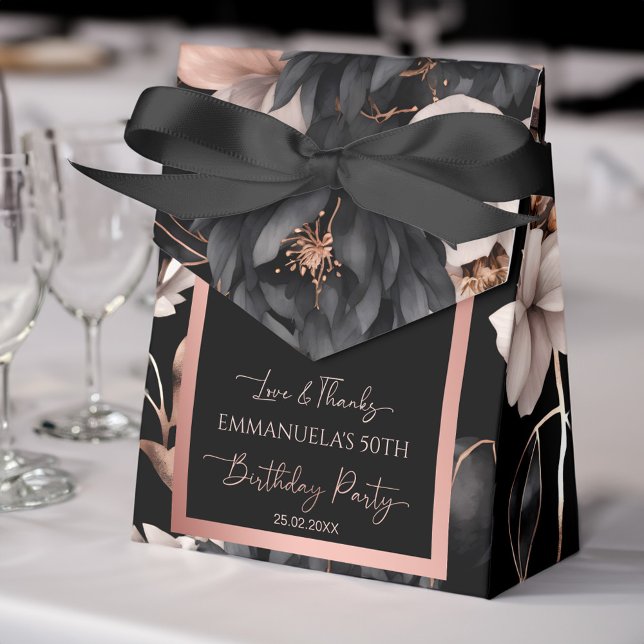 Elegant black rose gold birthday favours template favour box (Elegant black rose gold birthday favors template favor box personalized party favor boxes black chic)
