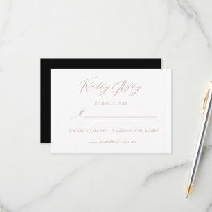 Elegant Black Rose Gold Calligraphy Wedding RSVP Card