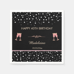 Elegant Black Rose Gold Champagne Birthday Party Napkin