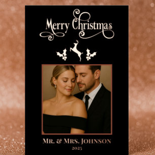 Elegant Black & Rose Gold Christmas Photo