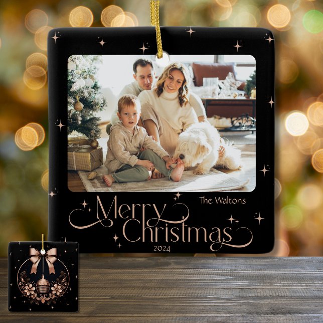 Elegant Black-Rose Gold Christmas Photo Ornament (Creator Uploaded)
