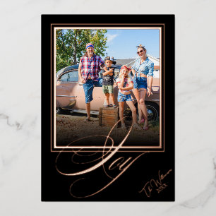 Elegant Black Rose Gold Christmas Script Photo