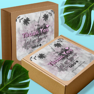 Elegant Black Rose Gold Custom Business Thank You Square Sticker