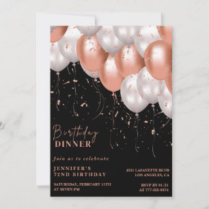 Elegant Black Rose gold Dinner 72nd birthday Invitation
